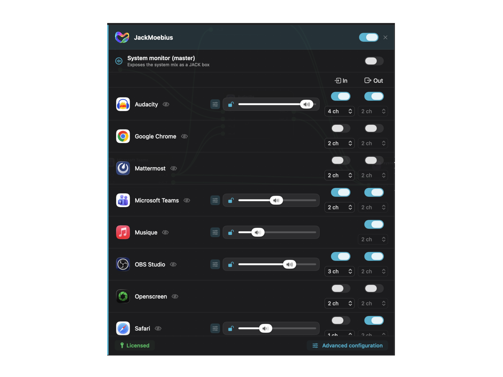 Per-app volume configuration