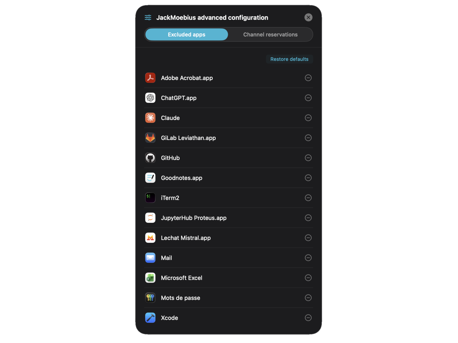 Exclude apps from Jack graph