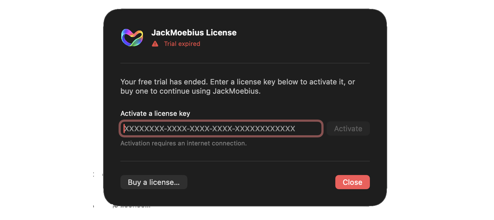 JackMoebius license management from JackMate